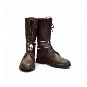 Lace-Up Brown Leather Riding Boots: Combat-Inspired Vintage Style image 2
