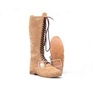 Handcrafted Vintage-Inspired Knee-High Suede Lace-Up Boots, Historical Reenactment, Renaissance, Cosplay Steampunk Costume Long Boots
