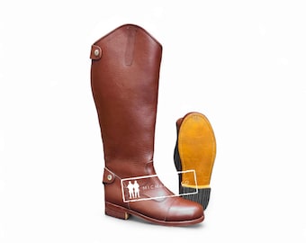 Handcrafted Brown Leather Cavalry Riding Boots: Heritage Officer Style