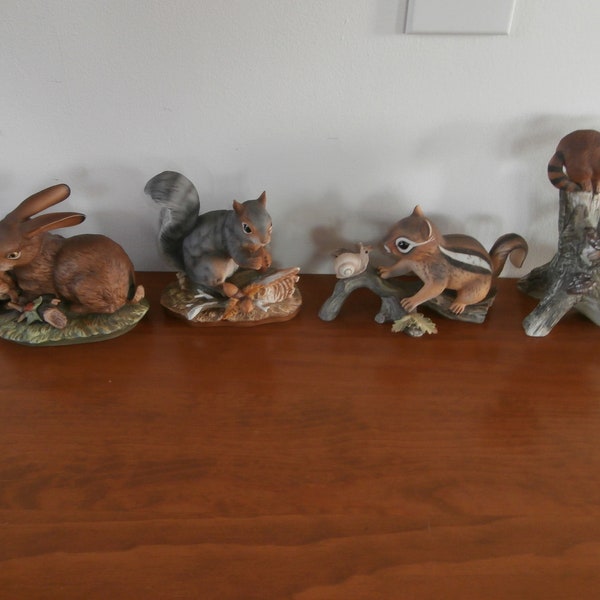 Animal Sculpture Squirrel Raccoon Chipmunk Rabbit Homco Figurines