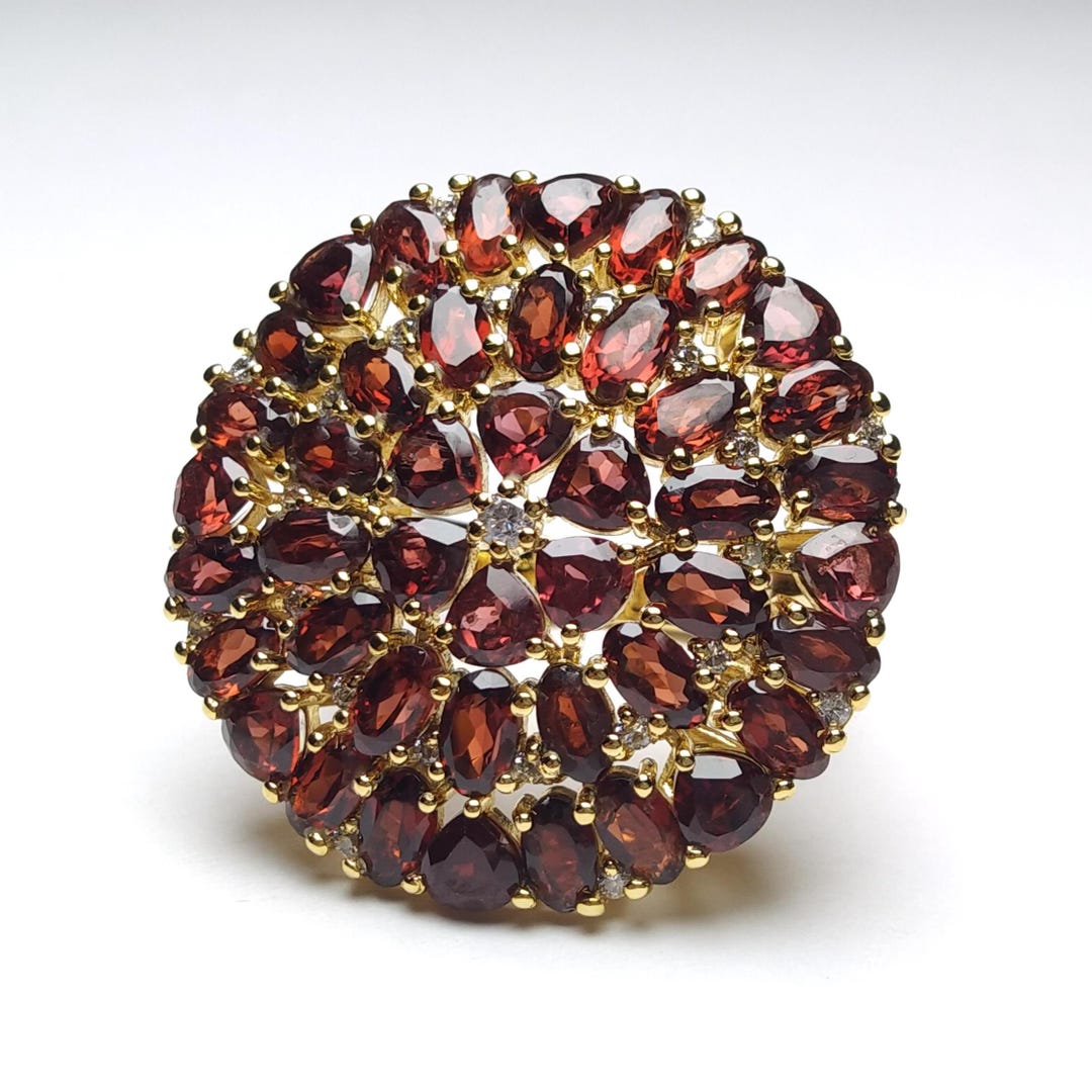 55Carat Anillo De Granate Genuino Plateado Forma Redonda Chakra Curación Enero Piedra Natalicia Tamaño 4,5,6,7,8,9,10,11,12