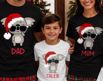 Personalised Family Christmas Shirts, Matching Koala Christmas T-Shirts, Custom Name Xmas Tees, Australian Family Christmas Outfit