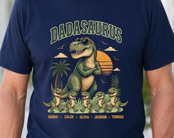 Personalised Dadasaurus T Rex Cotton T Shirt with Kids’ Names
