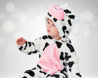 Cow Baby Onesie | Infant Romper | Unisex Hooded Costume | Baby Boy | Baby Girl | Baby Gift | Kids Animal Costume | Toddler Costume