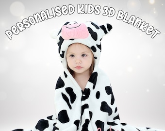 Kids 3D Hooded Blanket | Infant Blanket | Toddler Blanket| Baby Boy | Baby Girl | Baby Gift | Kids Animal Cow Blanket