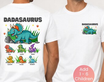 Personalised Dadasaurus Cotton T Shirt with Kids’ Names, Front and Back Print