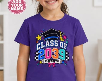 Personalised Class of 2039 Kids Shirt, Future Graduate T-Shirt, School Graduation Tee with Custom Name