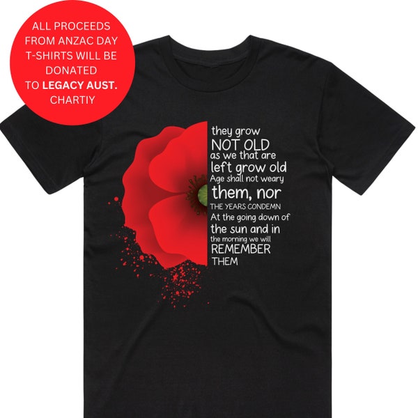 Anzac Day T-shirt | Anzac Day Shirt | Kids Adults Unisex Anzac Day T-Shirt | Red Poppy | Lest We Forget | April 25th | Commemoration Day