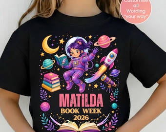 Personalised Astronaut Book Week 2026 Shirt, Space Reading T-Shirt for Kids, Teachers & Librarians, Custom School Parade Tee