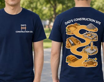 Dad’s Construction Site Cotton T Shirt, Interactive Builder Track Front and Back Print