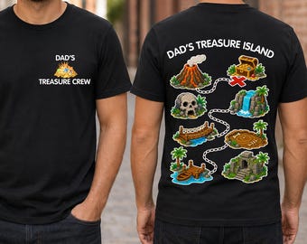 Dad’s Treasure Island Cotton T Shirt, Adventure Map Front and Back Print