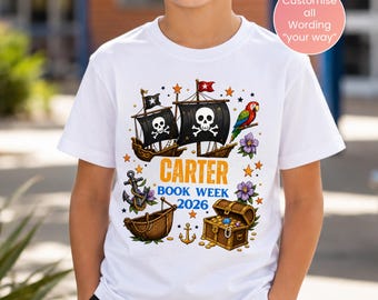 Personalised Pirate Book Week 2026 Shirt, Treasure Adventure T-Shirt for Kids, Teachers & Librarians, Custom Name School Parade Tee