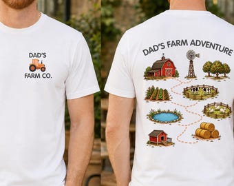 Dad’s Farm Adventure Cotton T Shirt, Interactive Farmyard Front and Back Print