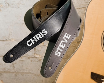 Personalised Leather Guitar Strap | Custom Logo Music Gift