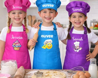 Personalised Kids Apron & Chef Hat Set, Custom Children’s Cooking Apron, Little Chef Baking Gift