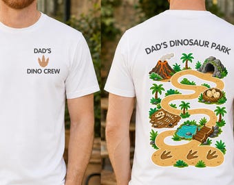 Dad’s Dinosaur Park Cotton T Shirt, Interactive Dino Track Front and Back Print