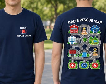 Dad’s Rescue Map Cotton T Shirt, Emergency Services Front and Back Print