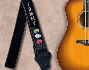 Personalised Cotton Guitar Strap | 100% Cotton | Custom Name Guitar Strap | Guitar Lovers | Guitar Strap with Pick Holder | Music Lover Gift