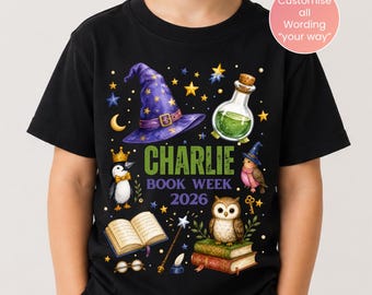 Personalised Wizard Book Week 2026 Shirt, Magic Owl Fantasy T-Shirt for Kids, Teachers & Librarians, Custom School Parade Tee