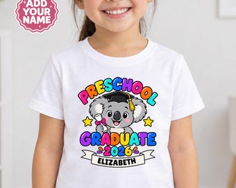 Personalised Preschool Graduate 2026 Shirt, Koala Graduation Kids T-Shirt, Custom Name Kindy Graduation Tee