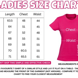 May include: A size chart for women's tops with measurements in inches for chest, waist, and length. The chart shows sizes 10 through 22.