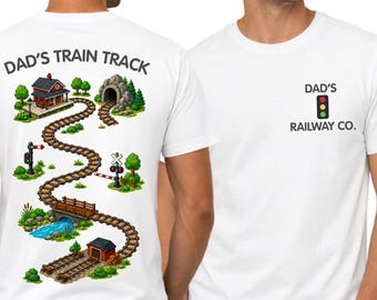 Dad’s Train Track Cotton T Shirt, Interactive Railway Front and Back Print