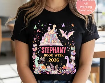 Personalised Dinosaur Book Week 2026 Shirt, Pastel Fantasy T-Shirt for Kids, Teachers & Librarians, Custom School Parade Tee