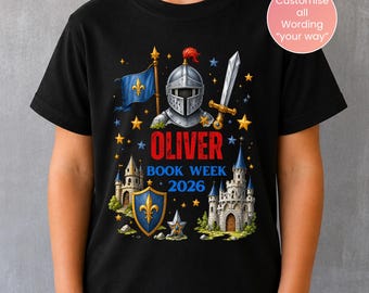 Personalised Knight and Castle Book Week 2026 Shirt, Medieval T-Shirt for Kids, Teachers & Librarians, Custom School Parade Tee