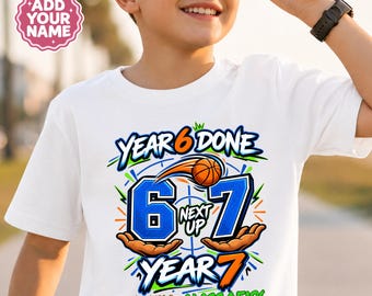 Personalised Year 6 Graduation Basketball Shirt, Year 7 Next Up Kids Tee, Class of 2026 Primary School Leavers