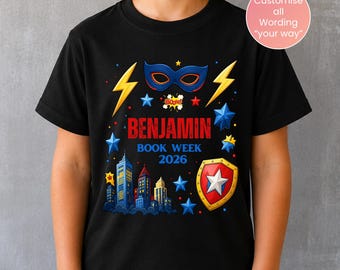 Personalised Superhero Book Week 2026 Shirt, Comic Hero T-Shirt for Kids, Teachers & Librarians, Custom Name School Parade Tee