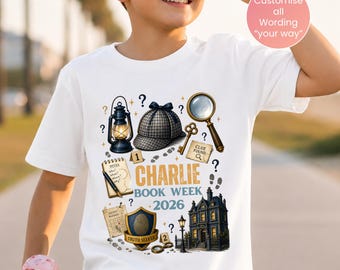 Personalised Detective Book Week 2026 Shirt, Mystery T-Shirt for Kids, Teachers & Librarians, Custom Name School Parade Tee