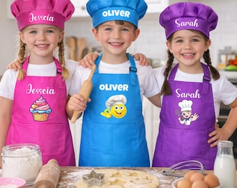 Personalised Kids Apron & Chef Hat Set, Custom Children’s Cooking Apron, Little Chef Baking Gift