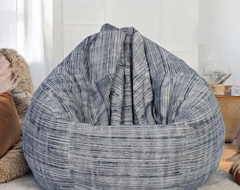 Funda de puf de algodón azul hecha a mano de 243 cm. Funda grande para puf. Lavable y ecológica. Ideal para sala de estar, dormitorio infantil y dormitorio.