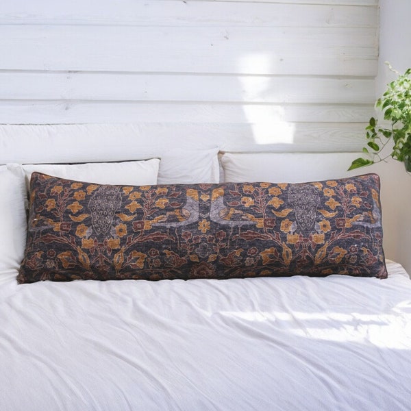 Turkey lumbar pillow | Floral pillow cover | Printed pillow cover | 14X40 Inches pillow cover | Dark color pillow cover | Couch pillow cover