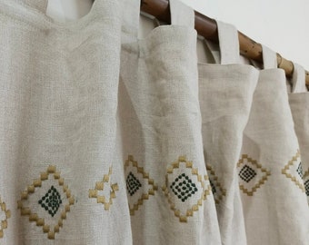 Lightweight linen curtains | Linen curtains with boho pattern | Linen curtains with subtle texture | Linen curtains in earthy tones