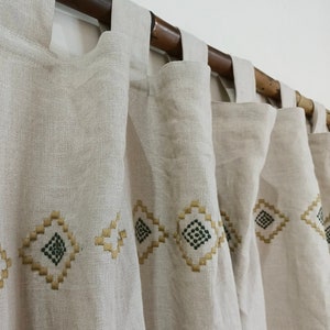 Lightweight linen curtains | Linen curtains with boho pattern | Linen curtains with subtle texture | Linen curtains in earthy tones