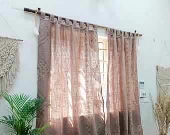 Linen curtains with farmhouse style | Linen curtains with embroidery | Custom-sized linen curtains | Linen curtains with natural drape