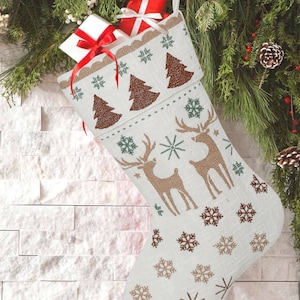 Embroidered Reindeer Christmas Stocking: Handcrafted Holiday Decor