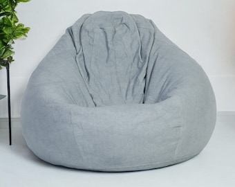 Funda de puf de algodón gris: Asiento de suelo lavable de 96" con forro