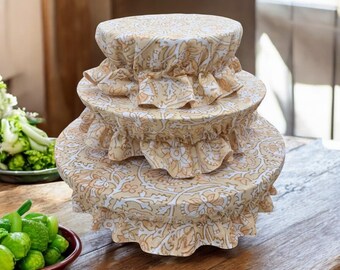 Hand Block Printed Bowl Covers: Floral Cotton Linen Set of 3