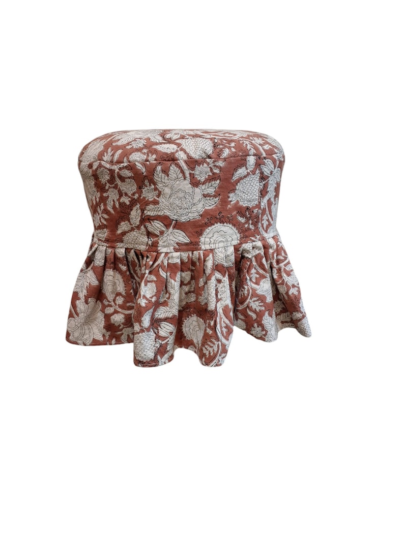 Hand Block Printed Floral Cotton Linen Bar Stool Cover: Farmhouse ...