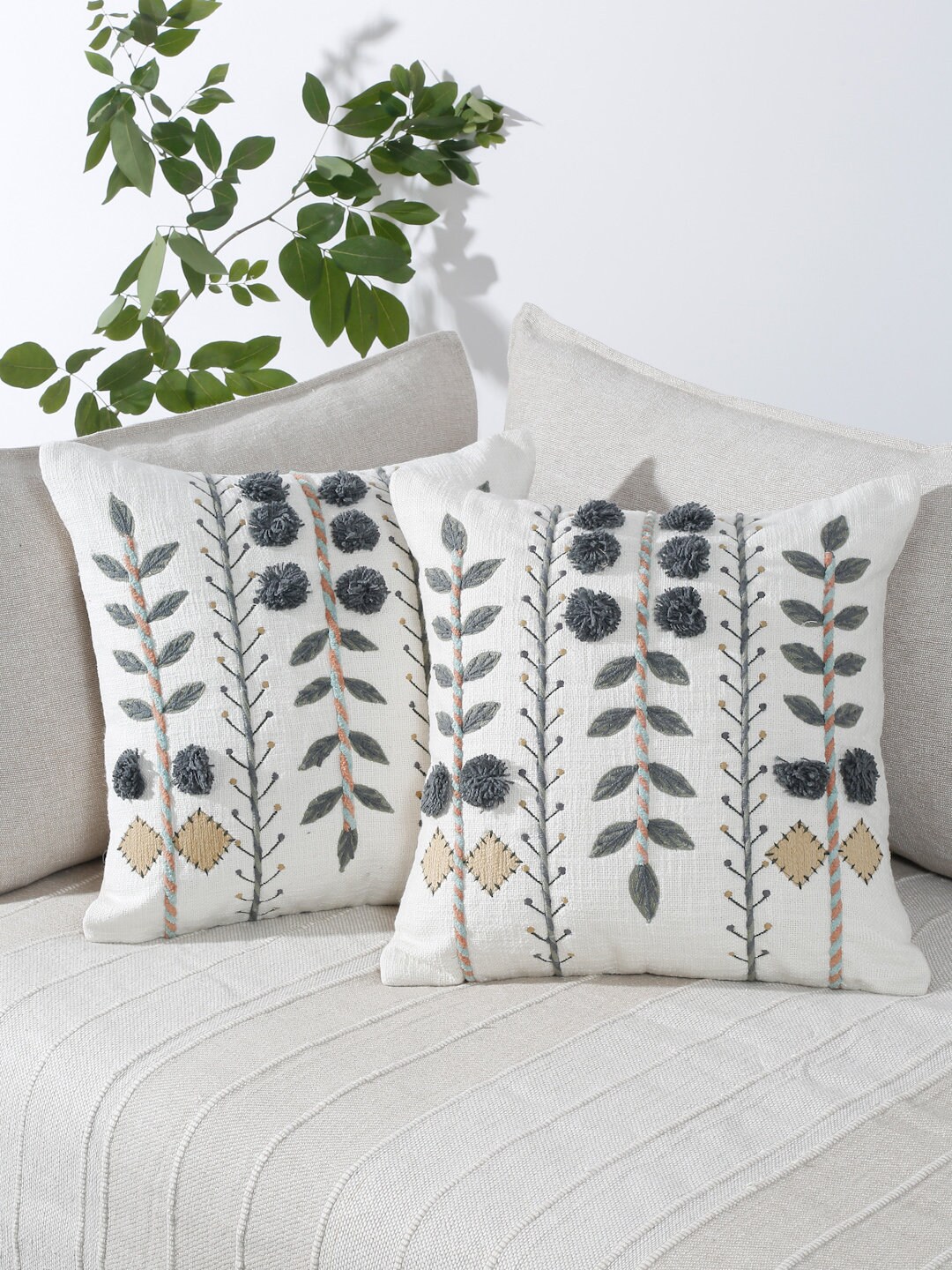 JAN Pillow Cover Leaf Pillow Cover Pom Pom Pillow Cover Etsy