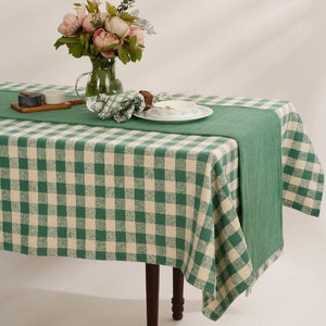 Green Checkered Cotton Tablecloth: Handloom Weaved Fall Decor (52X70 Inches)