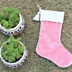 Christmas Light Pink Velvet Stocking\ Custom Name tassels Stockings\ Christmas stockings\ Holiday Gift Stocking\