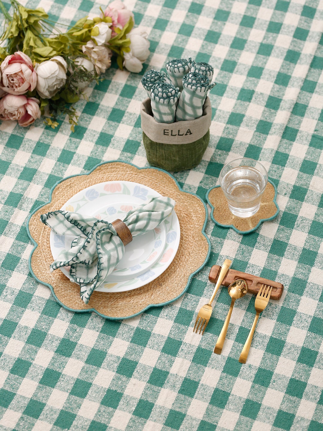 Handgewebte florale Jute-Tischsets (6er-Set): Rustikale