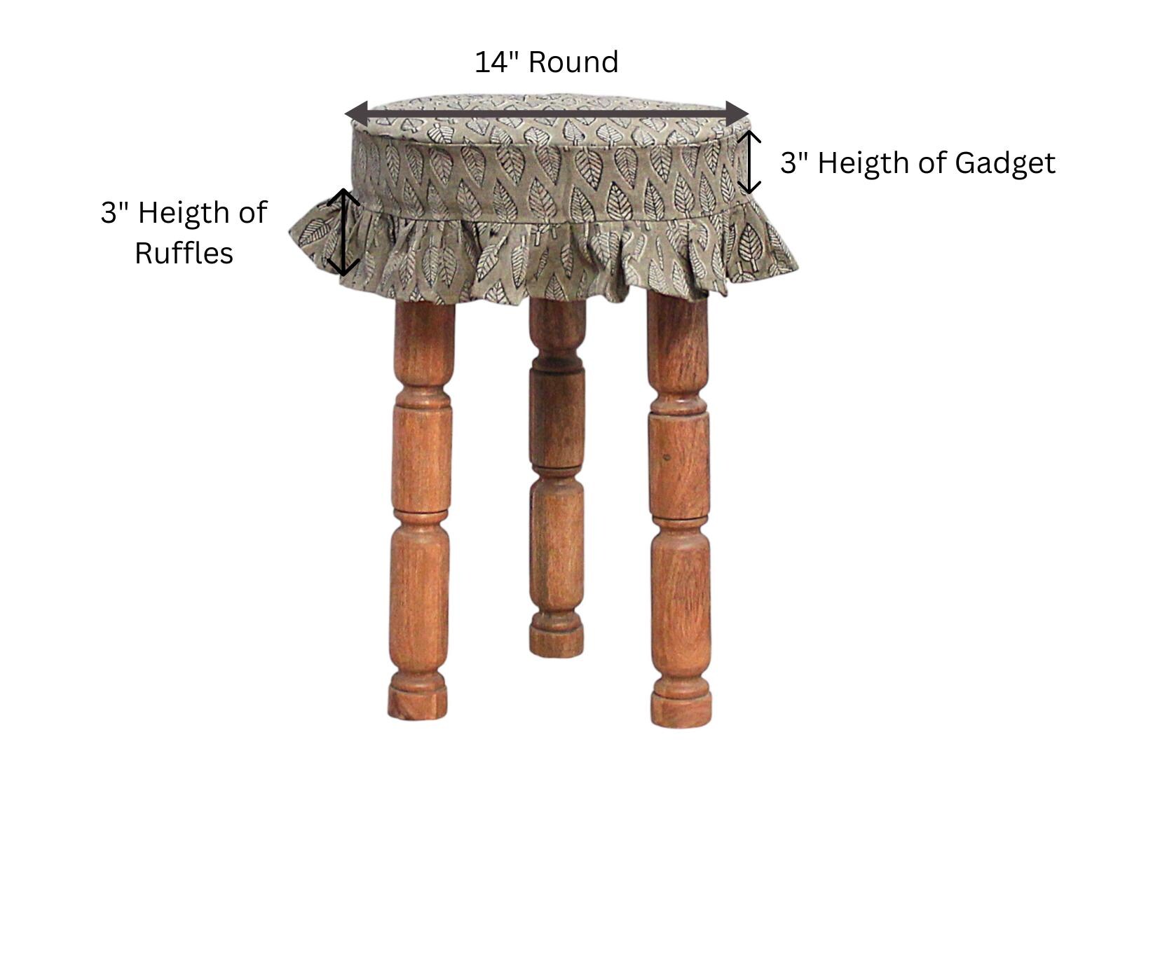 Linen Bar Stool Slipcover, Hand Block Printed Leaf Ruffle Farmhouse ...