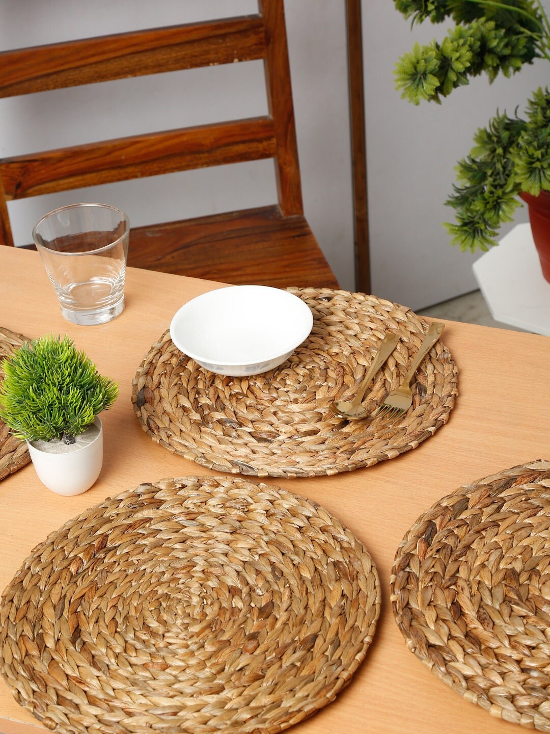 Set of 4 Natural Fiber Woven Placemats Round Placemats Hand Braided ...