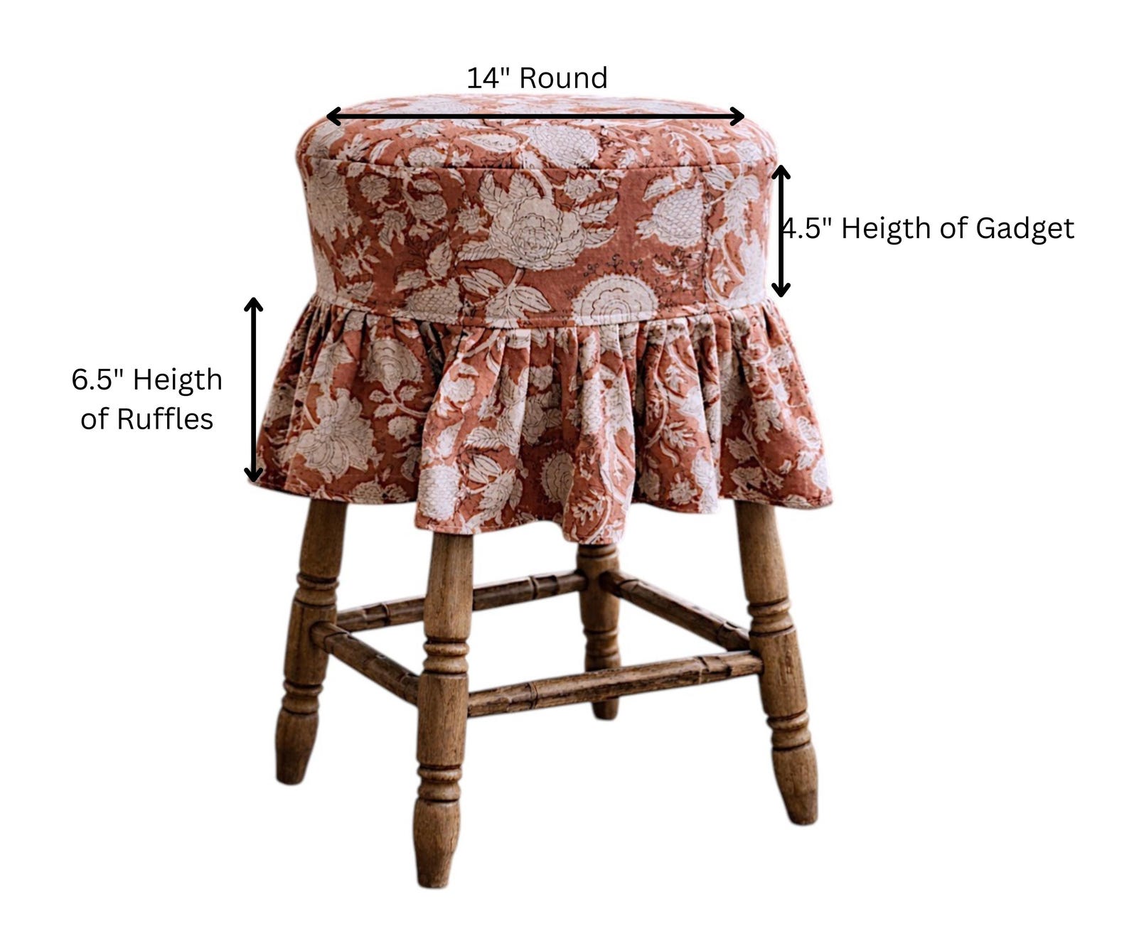 Hand Block Printed Floral Cotton Linen Bar Stool Cover: Farmhouse ...