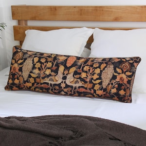 Fodera per cuscino lombare con uccello stampato a mano: fodera per cuscino in tessuto fangoso 14x40 / federa per cuscino lungo per divano Boho / federa per cuscino decorativo fatto a mano per divano