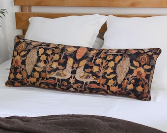 Bird Print Lumbar Pillow Cover | 14x40 Mud Cloth Inspired Cushion |  Boho Sofa Rectangle Pillow | Handmade Decorative Couch Pillow Cover